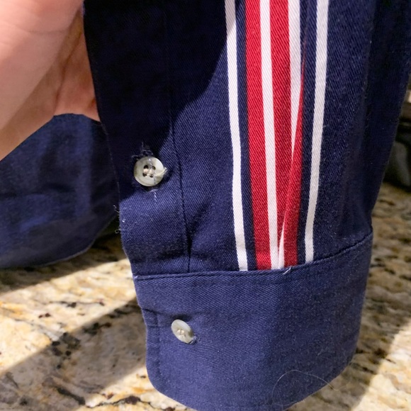 Vintage WRANGLER Striped Blue/Red Button Up Shirt - Picture 3 of 9